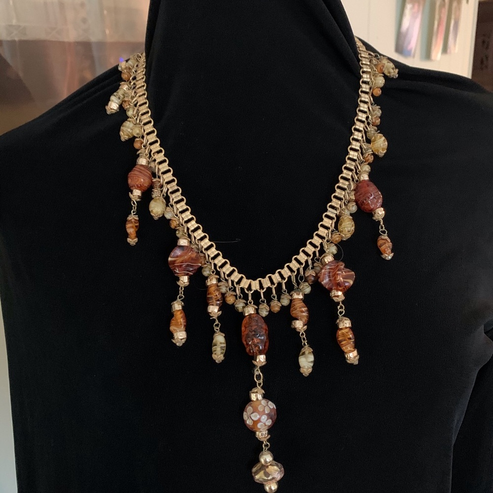Rare Glass AmberSwirl Beads 12K GF Booklink Chain